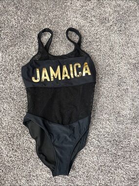Black One-Piece Swimsuit with Gold "JAMAICA"